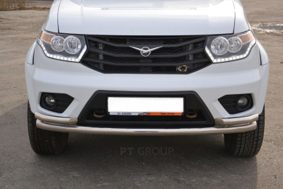 Защита переднего бампера двойная с углами Ø63/51мм (НПС) UAZ Patriot 2014- (05020102)