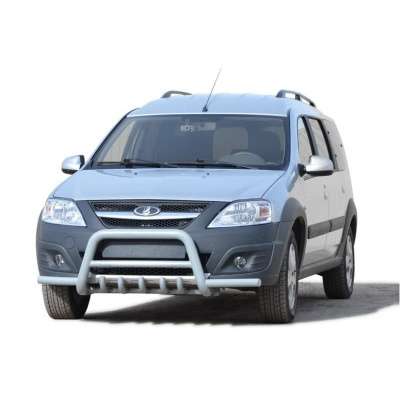 Защита переда с доп. защитой двигателя «С усами» нерж. (d.63) Лада Ларгус (арт. 1448)