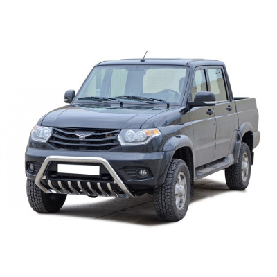 Защита переда «Низкая» с доп. защитой бампера, нерж. (d63.5) УАЗ Patriot RS 2014 (арт. 1431)