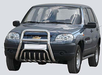 Передок с доп. защитой двигателя "Труба сверху" нерж. (d.63,5) 2123 Шевроле Нива RS (арт. 0228 RS)