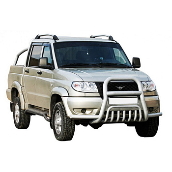 Защита переда с доп. защитой бампера, нерж. (d.76) "Верх труба с усами" УАЗ Patriot (арт. 1418)