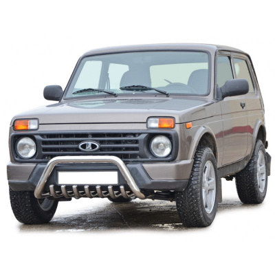 Защита переда «Акула» (d63,5) с доп. защитой двигателя, нерж. Лада 4x4 Urban (арт. 1317)