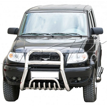 Перед с защитой «Верх-труба» нерж. (d 76) УАЗ Patriot (арт. 1402)