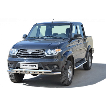 Защита порогов «Труба декор» нерж. (d63,5) УАЗ Patriot RS 2014 (арт. 1425)