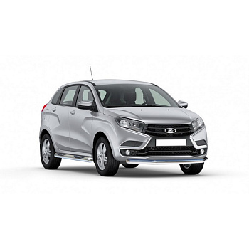 Защита порогов «Труба с проступью», нерж. (d.76) Lada X-Ray (арт.1442)