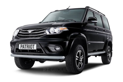 Защита переднего бампера одинарная Ø63мм ИСКРА Серебристый (ППК) UAZ Patriot 2014- (UZP-14-330201.11)