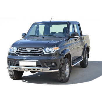 Защита переда «Труба двойная» нерж. (d63,5) УАЗ Patriot RS 2014 (арт. 1423)