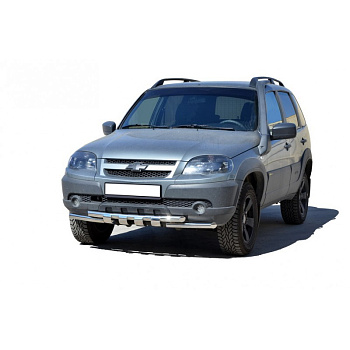 Защита переда «Труба двойная ЛЮКС» нерж. (d 51) 2123 Шевроле Нива RS (арт. 0256 RS)